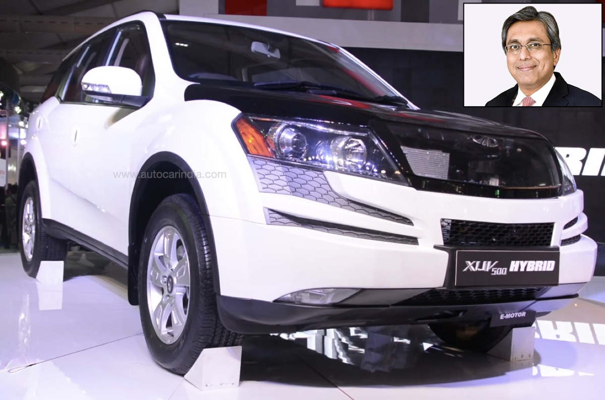 A one-off Mahindra XUV500 Hybrid was showcased at Auto Expo 2014; Dr Anish Shah, Mahindra MD (inset).